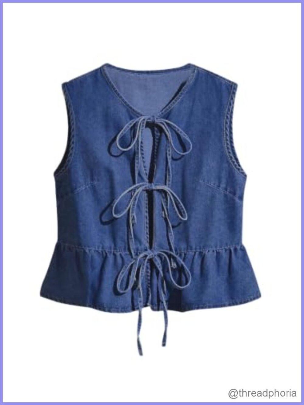 Women's Tie Front Denim Vest Ruffle Hem Jean Peplum Top